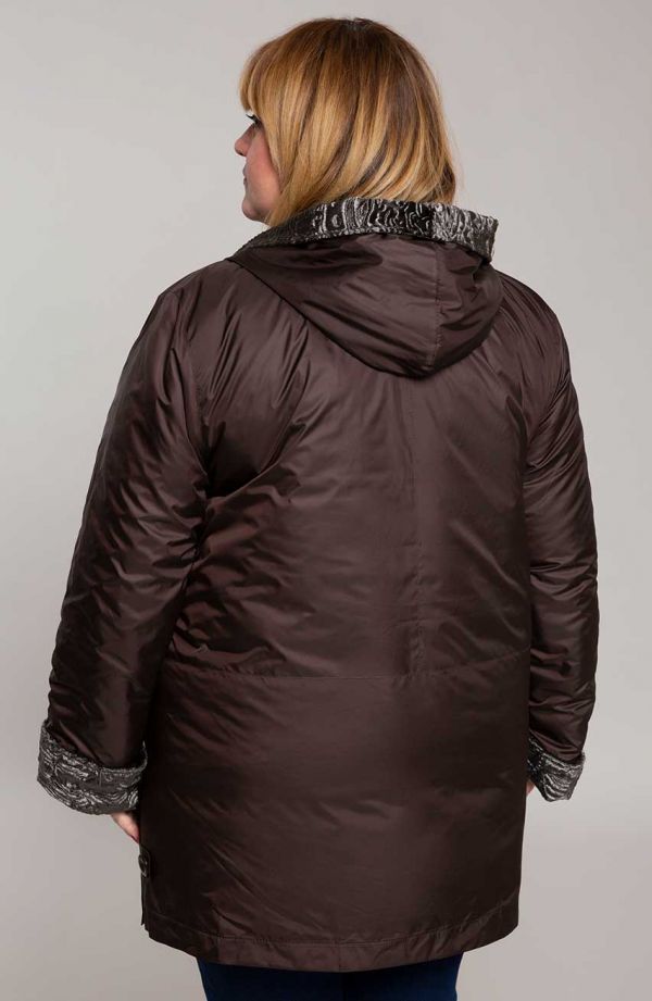 Hnedá dlhá bunda s kapucňou a umelou kožušinou