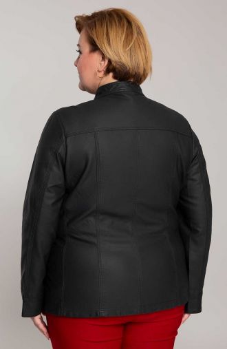 Čierna bunda z ekokože so stojačikom