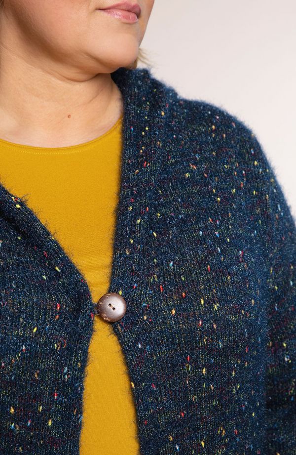 Dlhý sveter s kapucňou navy blue melange