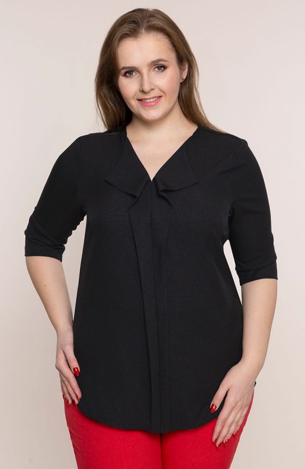 Lniana bluzka w czarnym kolorze - bluzki damskie duże rozmiary