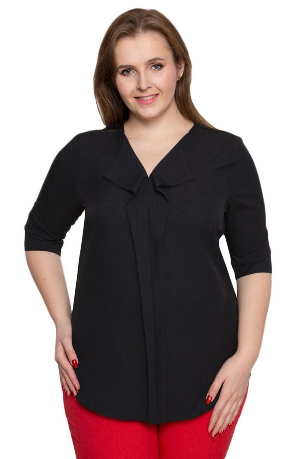 Lniana bluzka w czarnym kolorze - bluzki damskie duże rozmiary