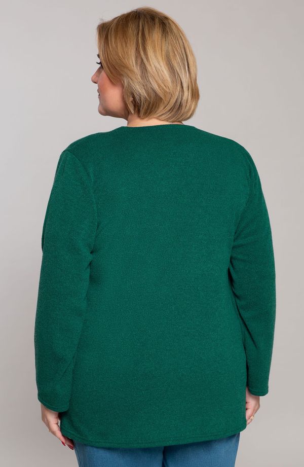 Zelený sveter so zlatými gombíkmi