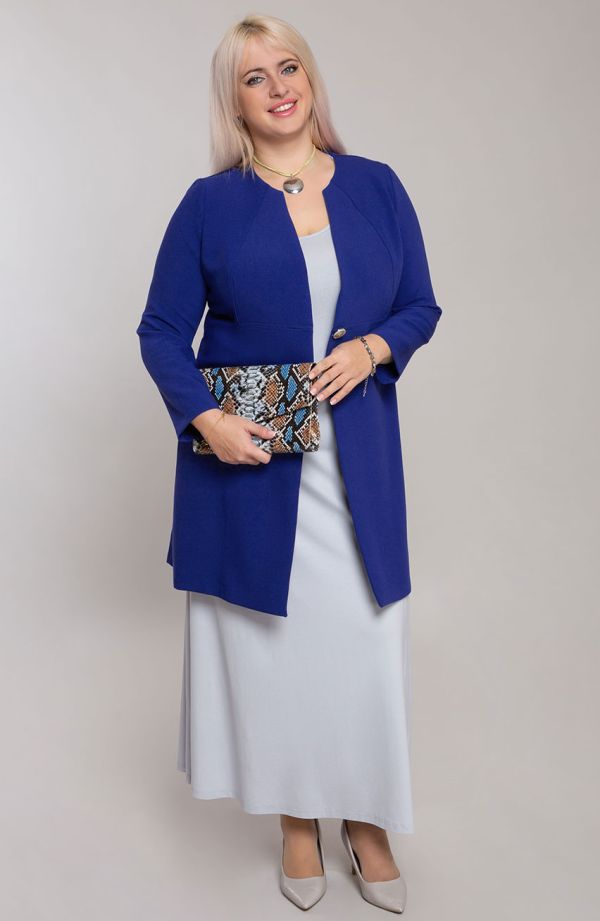 Elegantný zafírovo modry kabát s gombíkmi