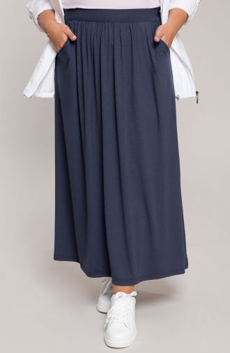 Námornícka modrá mikinová sukňa s vreckami