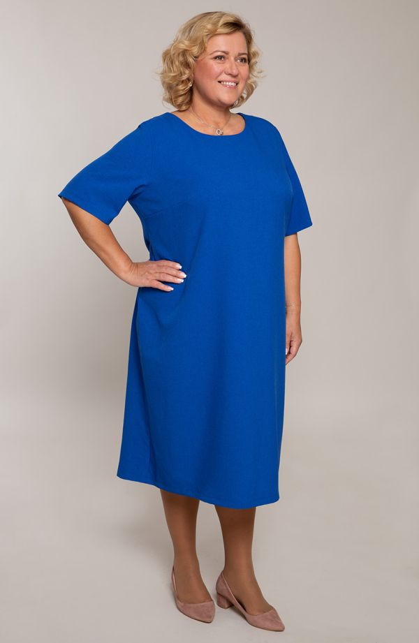 Zafírovo modré ľanové šaty so zipsom