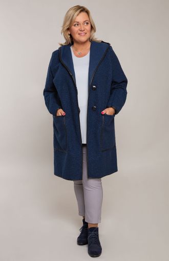 Jednoduchý námornícky modrý bouclé kabát