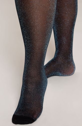 Čierno-modré trblietavé pančuchové nohavice Ribessa