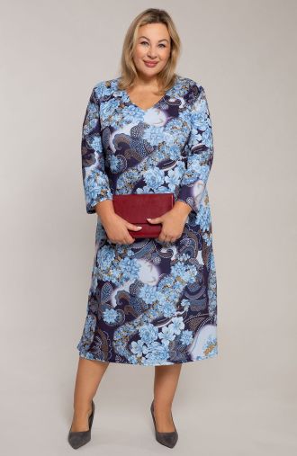 Textúrované modré kvetinové šaty