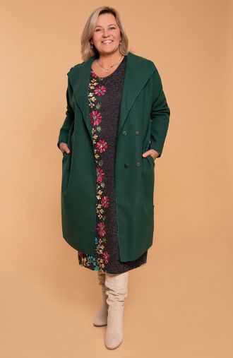 Flaušový kabát v zelenej farbe