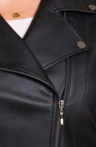 Čierna motorkárska bunda s golierom na patentky