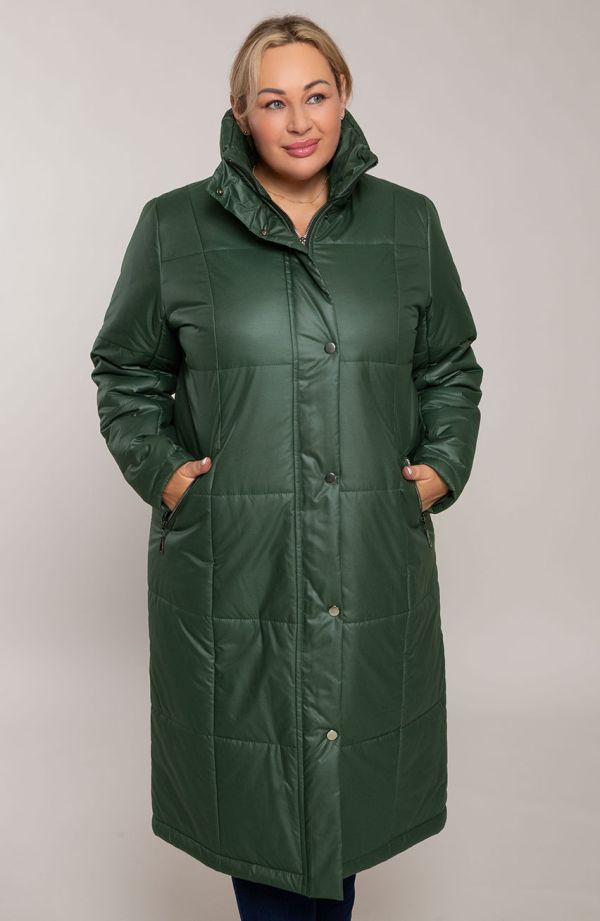 Tmavozelená zateplená dlhá bunda s kapucňou