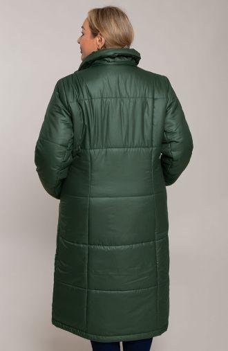 Tmavozelená zateplená dlhá bunda s kapucňou