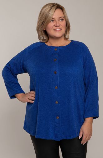 Teplý zafírovo modry sveter na gombíky