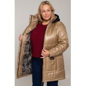 Ružovo-zlatá teplá bunda s kapucňou