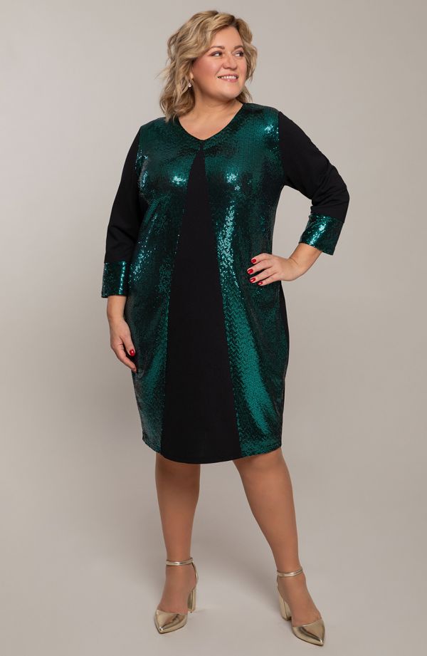 Jednoduché smaragdové flitrové šaty
