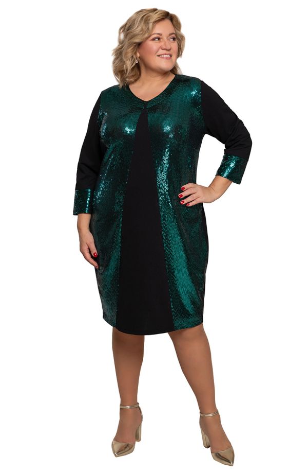 Jednoduché smaragdové flitrové šaty