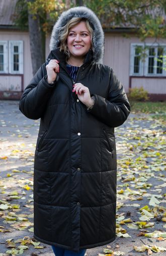 Čierna zateplená dlhá bunda s kapucňou