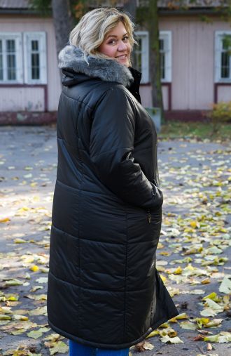 Čierna zateplená dlhá bunda s kapucňou