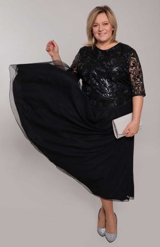 Čierne šaty s flitrovanou čipkou
