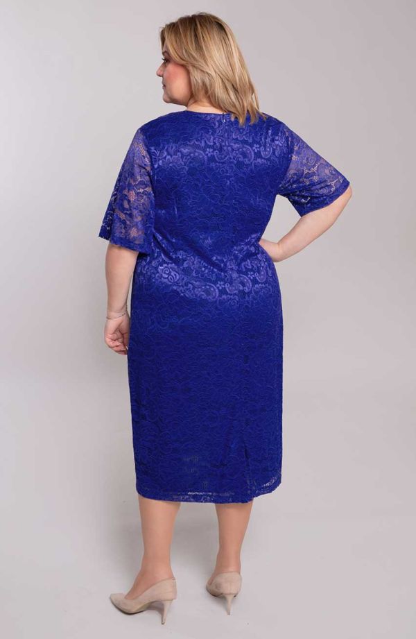 Zafírovo modré čipkované šaty květované