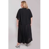 Dlhé čierne rozšírené maxi šaty so šifónovou mantilou a výstrihom do V | Fashion Large Sizes