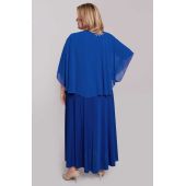 Dlhé nevädzovo modré šaty s mantilou