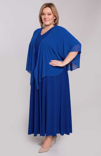 Dlhé nevädzovo modré šaty s mantilou