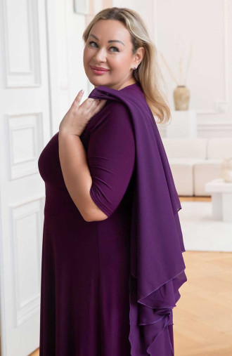 Dlhé fialové šaty s mantilou