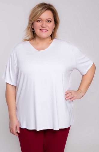 Biele tričko z hladkého úpletu plus veľkosti s krátkym rukávom | Módne veľké veľkosti