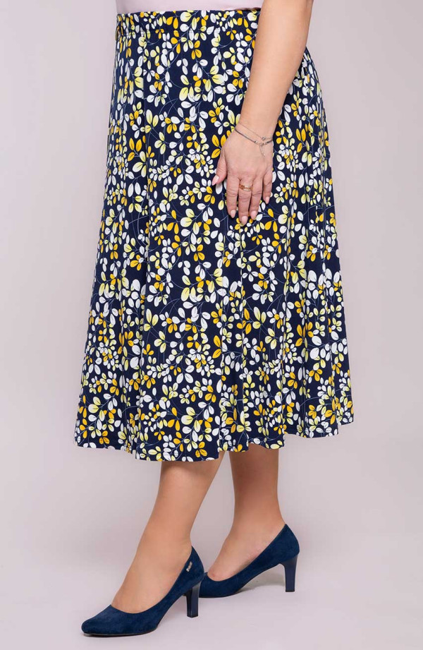 Námornícka modrá sukňa so žltými listami