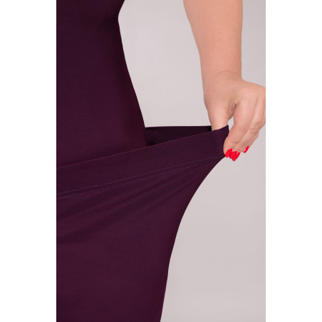Elegantný fialový dámsky kostým s nohavicami a dlhšou tunikou a 3/4 rukávom na svadbu | Módne veľké veľkosti