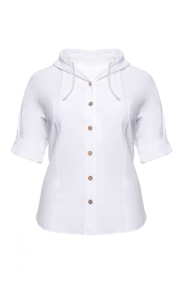 Biała bawełniana bluzka z kapturem - moda xxl