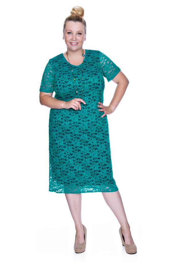Zelené čipkované šaty s krátkym rukávom