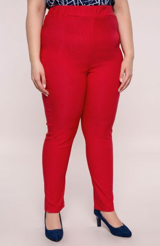 Czerwone spodnie plus size dla puszystych z bardzo wysokim stanem