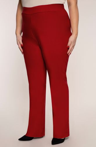 Rovné makovo červené nohavice s veľmi vysokým sedom