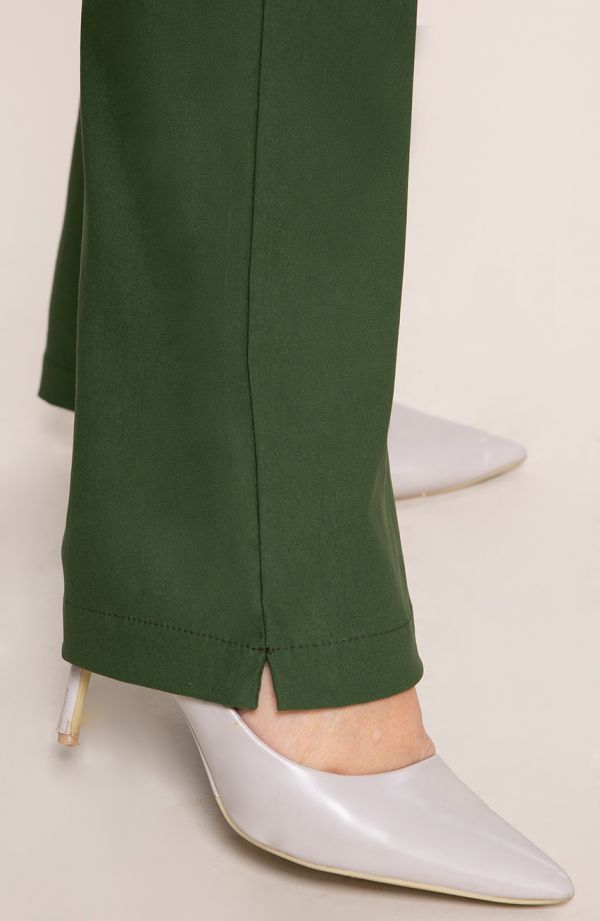 Rovné nohavice s veľmi vysokým pásom olivovej farby
