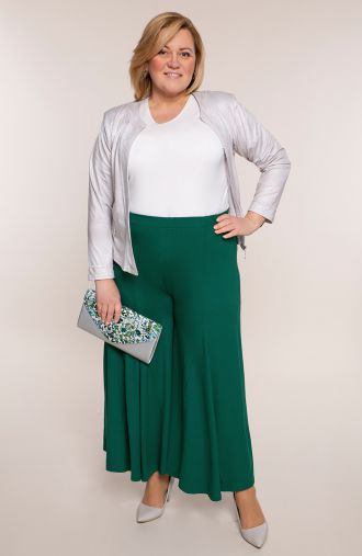 Zelená pletená sukňa a nohavice