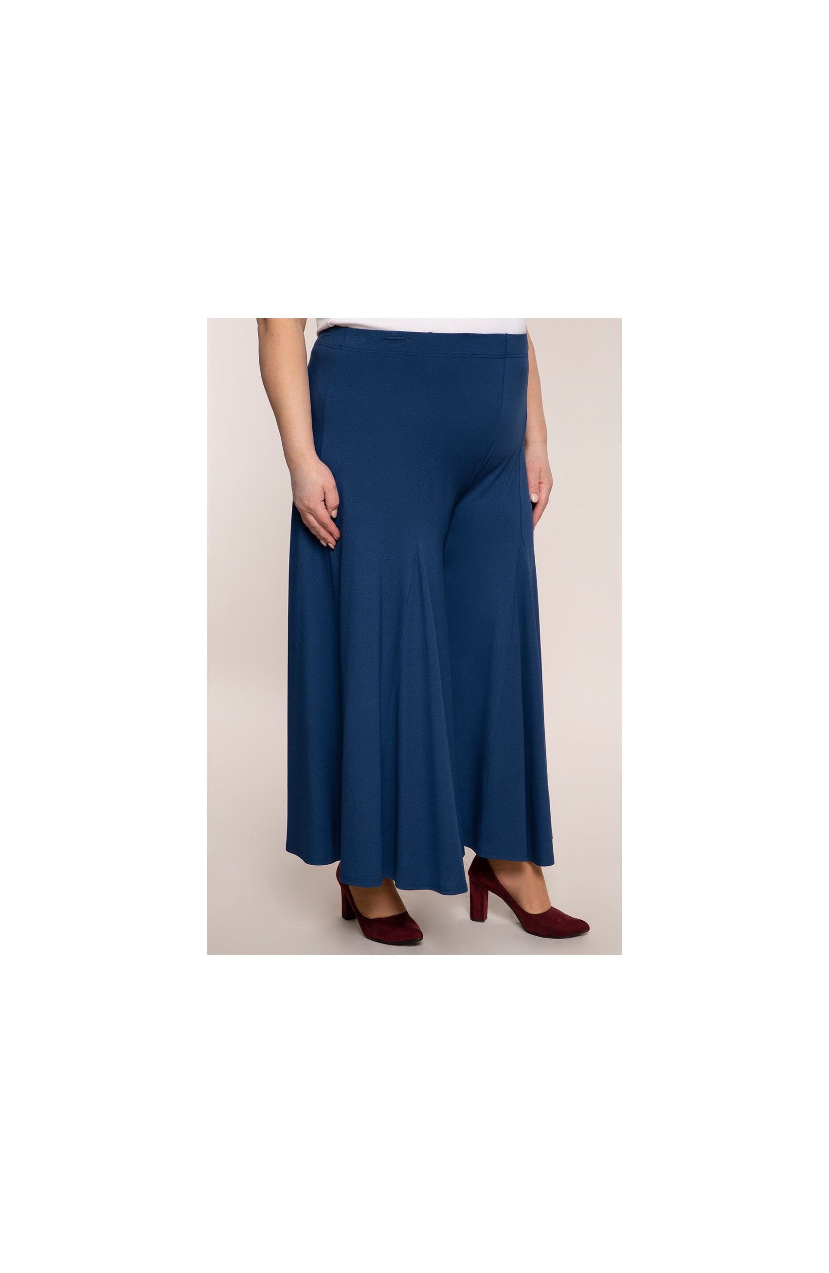 Modré úpletové sukňové nohavice