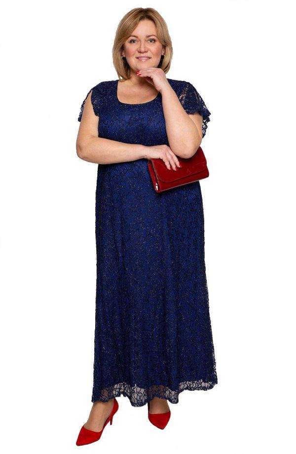 Długa sukienka w kolorze pruskiego błękitu