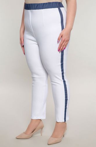 Biele nohavice s džínsovými pruhmi
