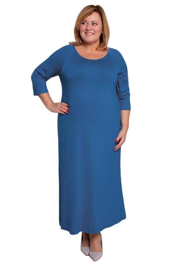 Dlhé zafírovo modré úpletové šaty